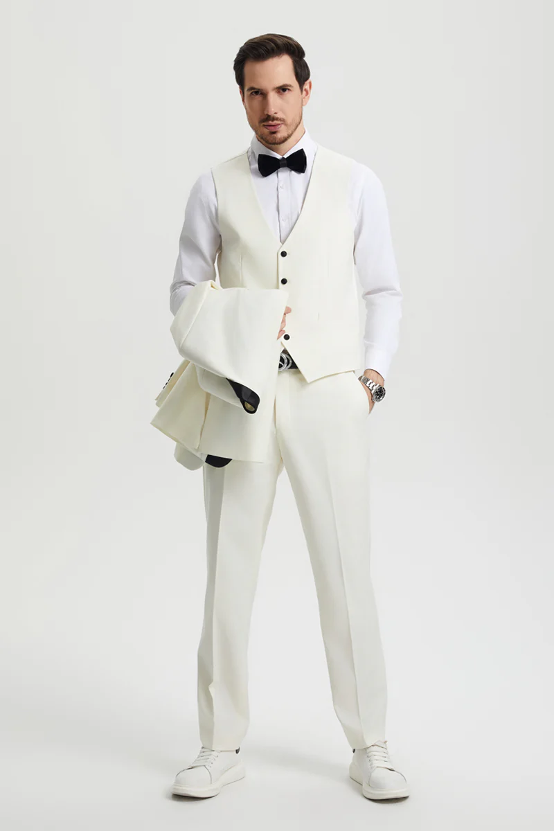 Men's Stacy Adams Vested One Button Shawl Lapel Designer Tuxedo in Ivory - Image 7
