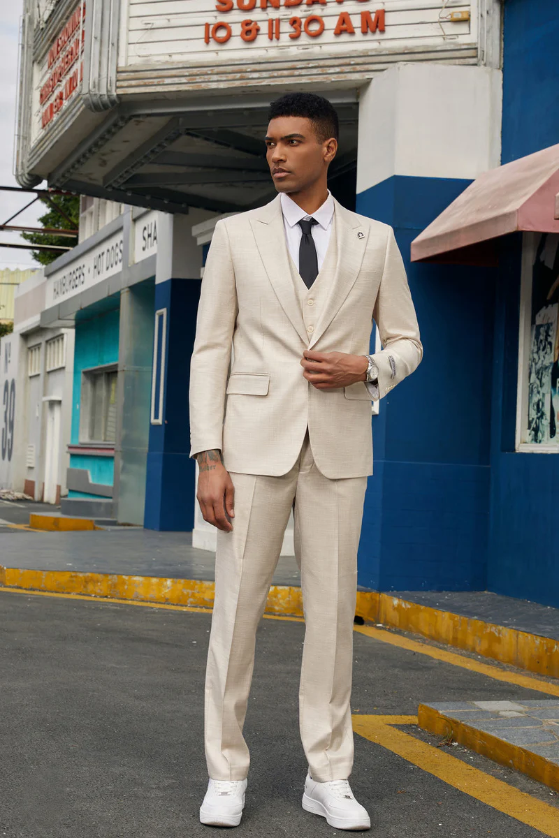 Men's Stacy Adam's Vested Summer Peak Lapel Suit in Light Tan - Image 2