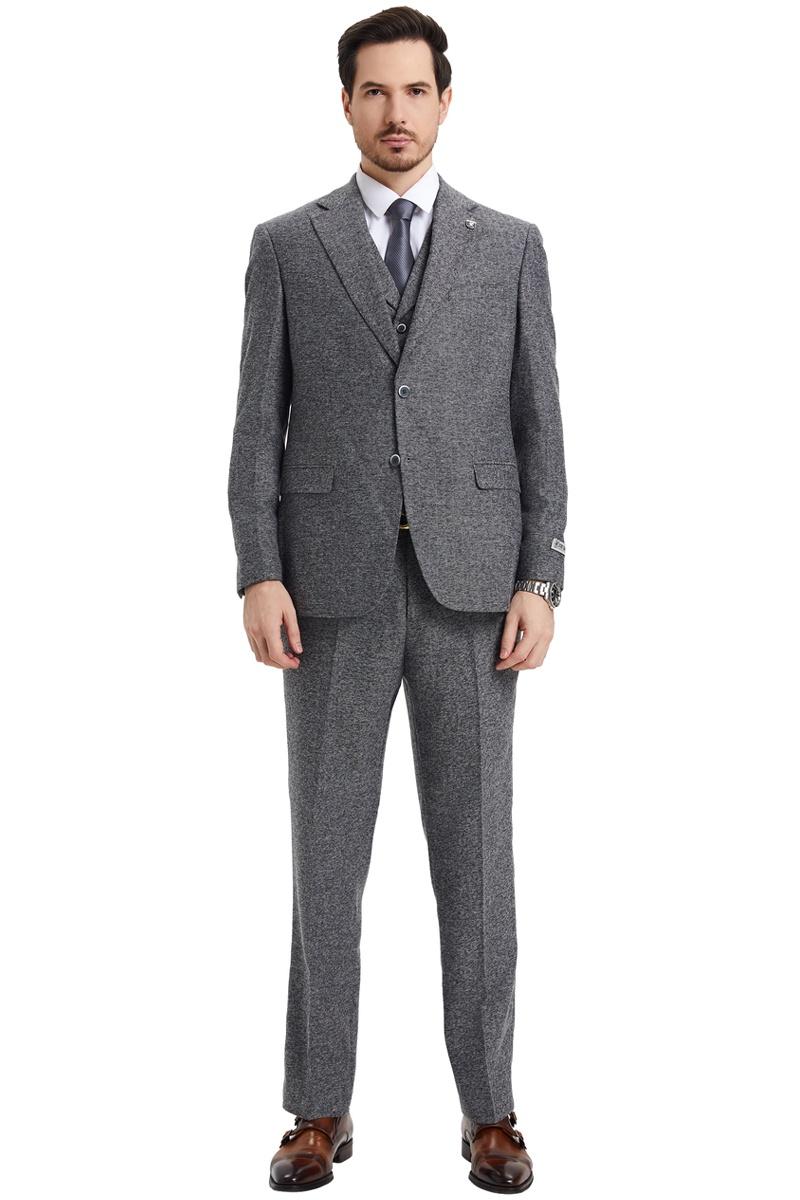 Men's Stacy Adams Vested Vintage Herringbone Tweed Suit in Grey - Image 2
