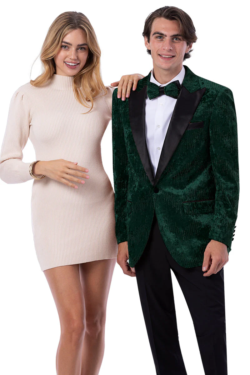 Mens Studded Velvet Prom & Wedding Tuxedo Jacket in Hunter Green