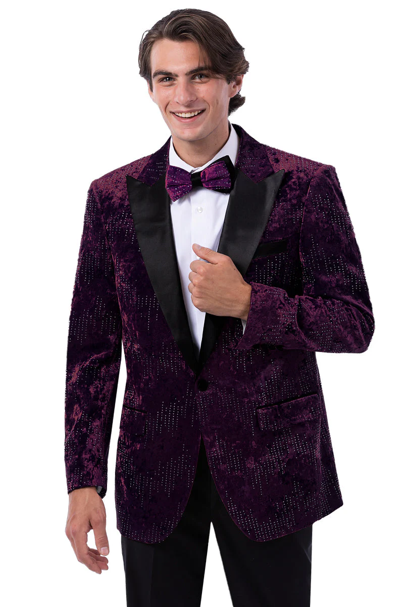 Mens Studded Velvet Prom & Wedding Tuxedo Jacket in Purple
