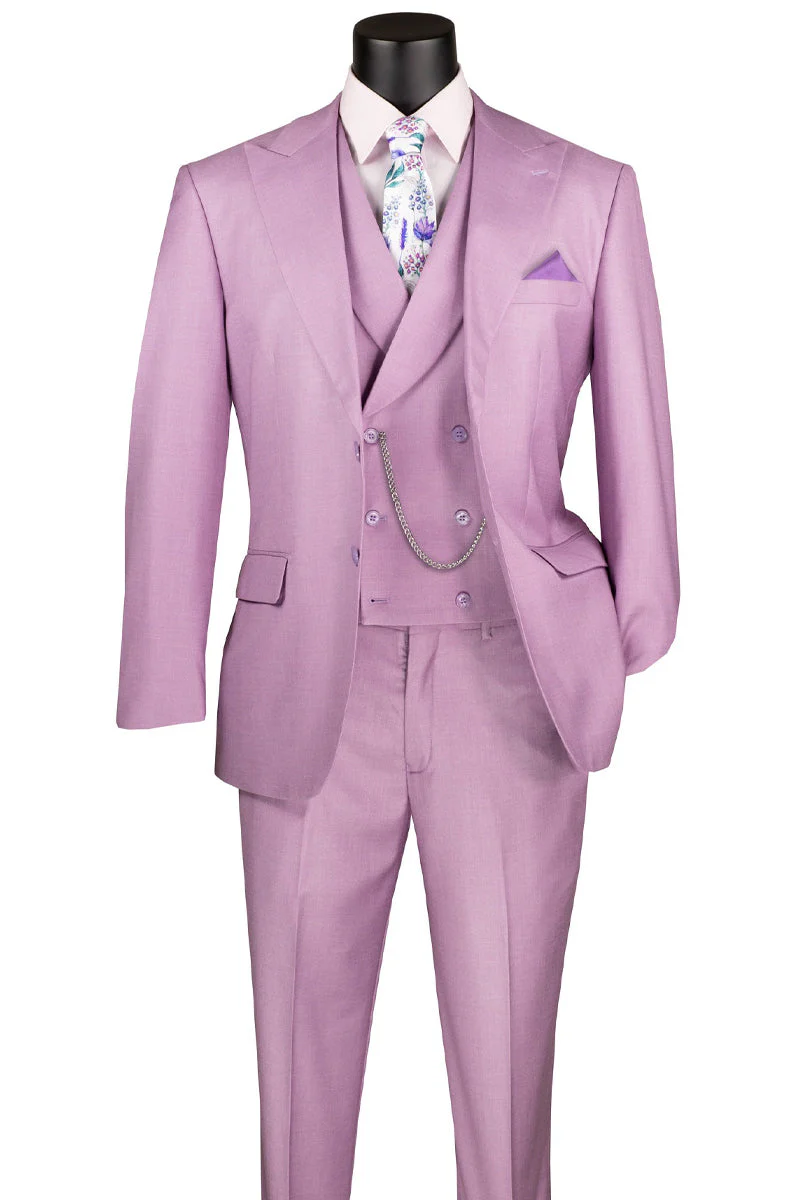Men's Summer Sharkskin Suit with Double Breasted Vest in Lavender - Image 2