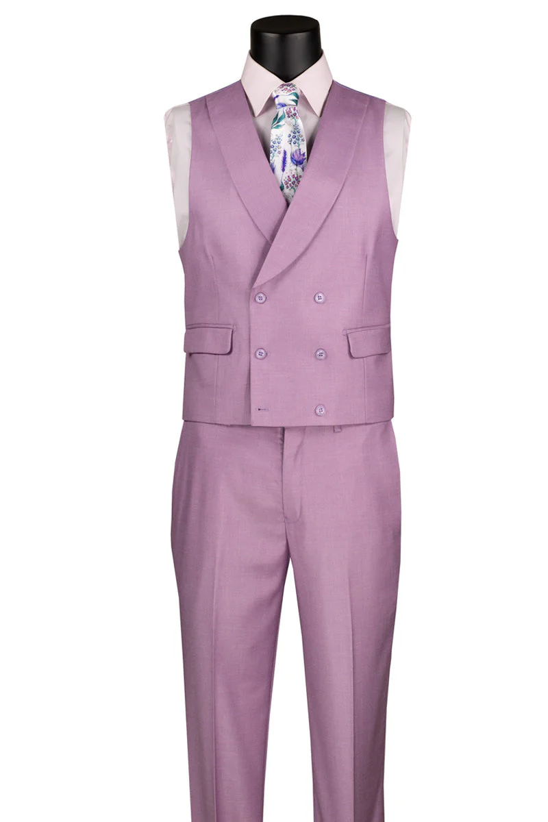 Men's Summer Sharkskin Suit with Double Breasted Vest in Lavender - Image 3