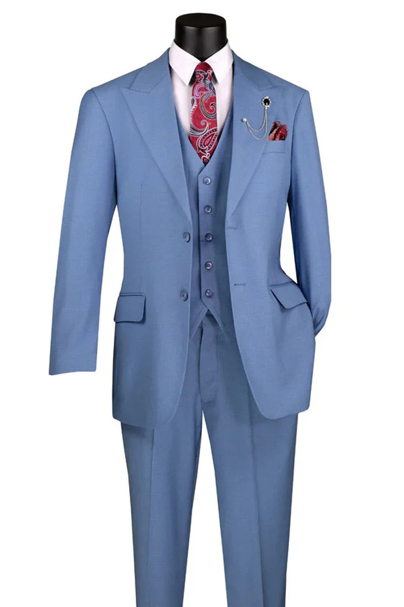 Men's Summer Sharkskin Vested Suit in Light Dusty Blue - Image 2
