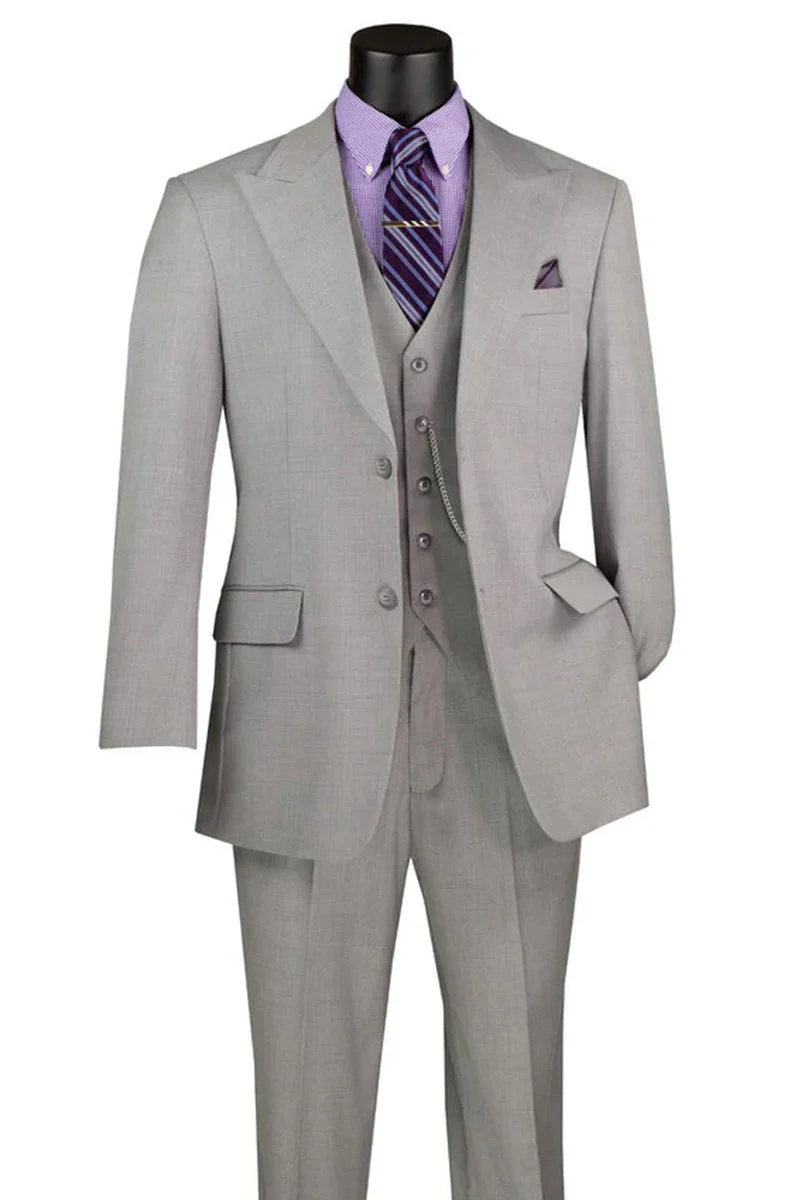 Men's Summer Sharkskin Vested Suit in Light Grey - Image 2