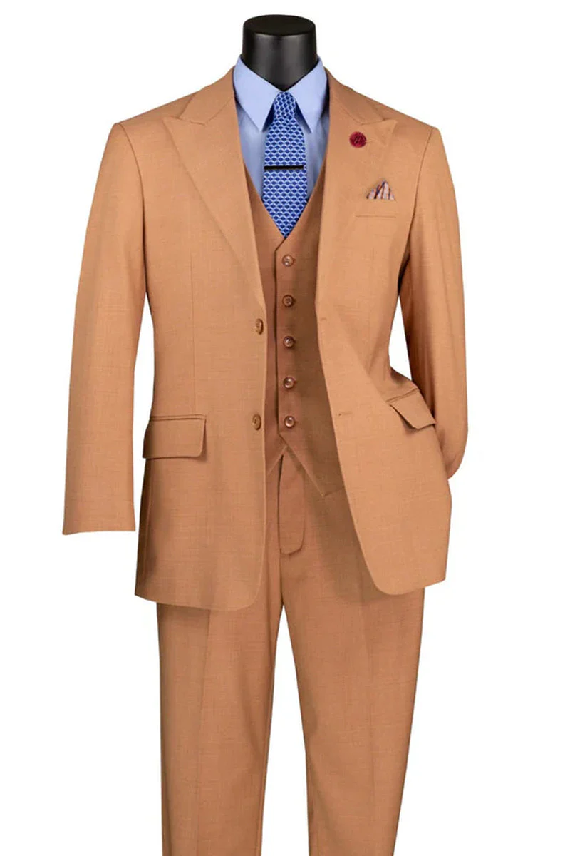 Men's Summer Sharkskin Vested Suit in Orange Rust - Image 2