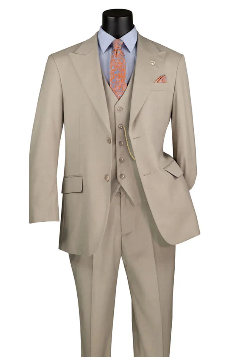 Men's Summer Sharkskin Vested Suit in Taupe - Image 2