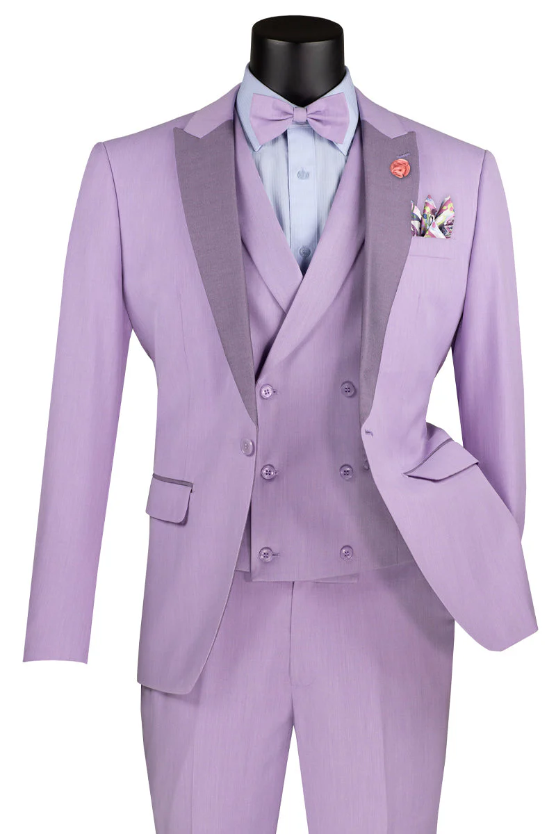 Men's Summer Slim Fit Peak Lapel Tuxedo Suit in Lavender