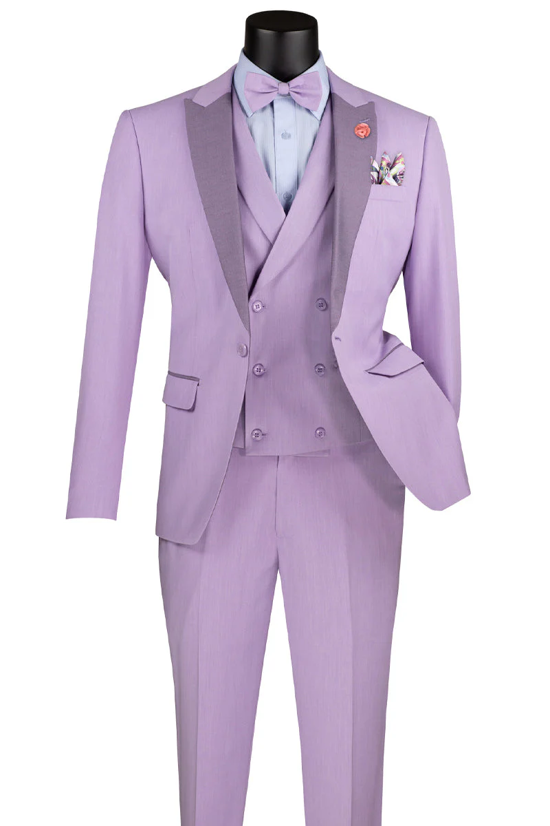 Men's Summer Slim Fit Peak Lapel Tuxedo Suit in Lavender - Image 2