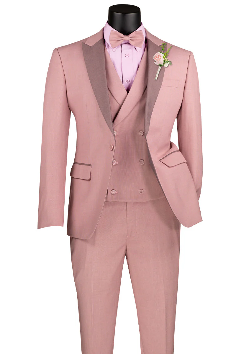 Men's Summer Slim Fit Peak Lapel Tuxedo Suit in Mauve Pink - Image 2