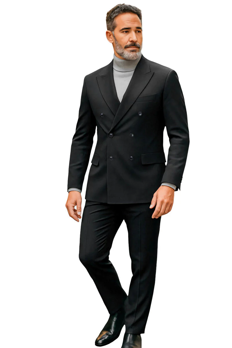 Men's Tailored Fit Double Breasted Suit in Black - Image 2