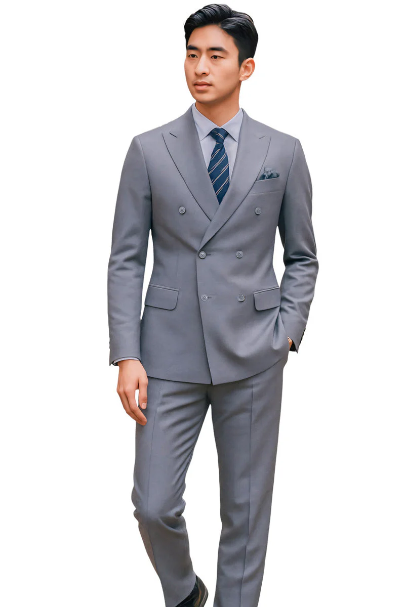 Men's Tailored Fit Double Breasted Suit in Medium Grey - Image 2