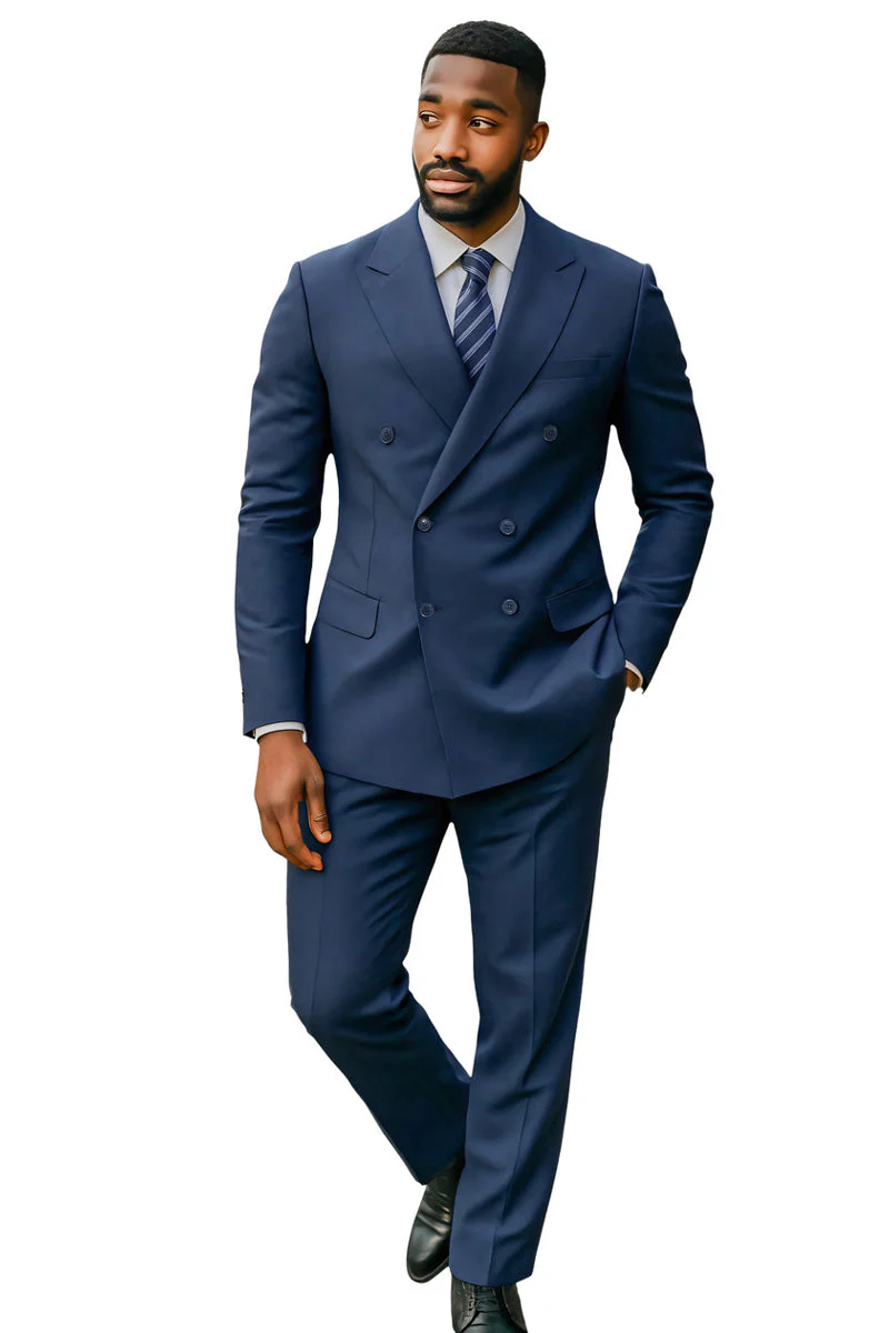 Men's Tailored Fit Double Breasted Suit in Navy - Image 2