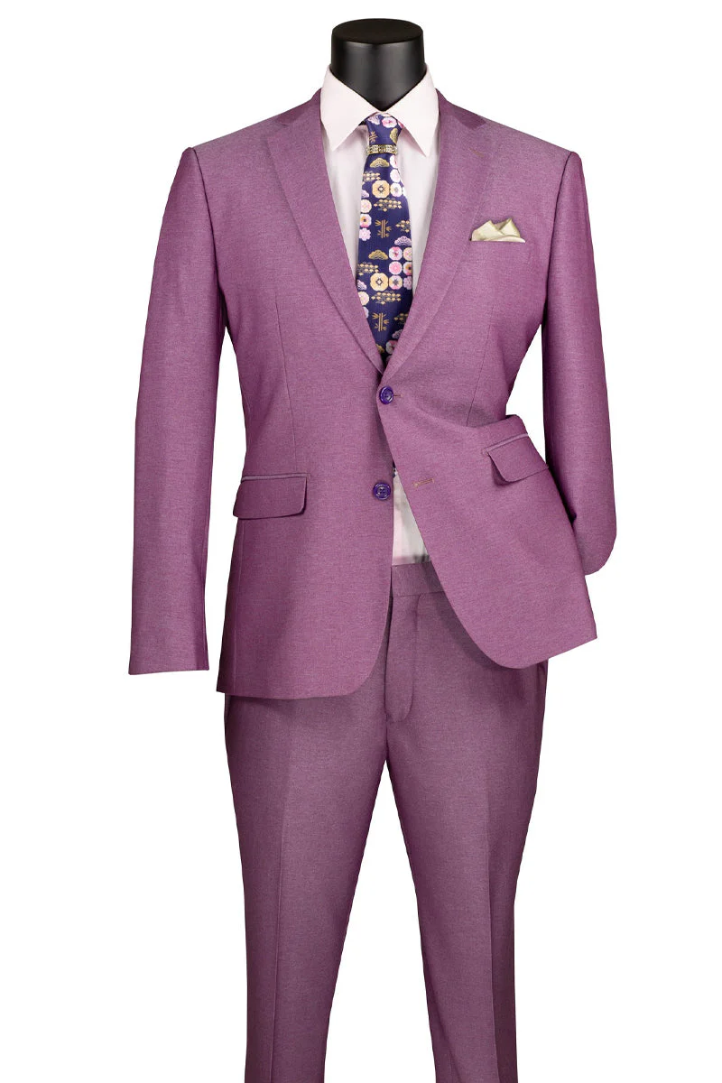 Men's Textured Slim Fit Stretch Travel Suit in Light Purple - Image 2