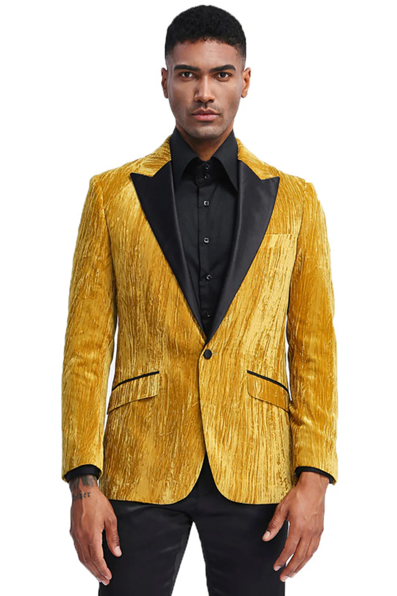 Men's Textured Velvet Prom Tuxedo Jacket in Gold