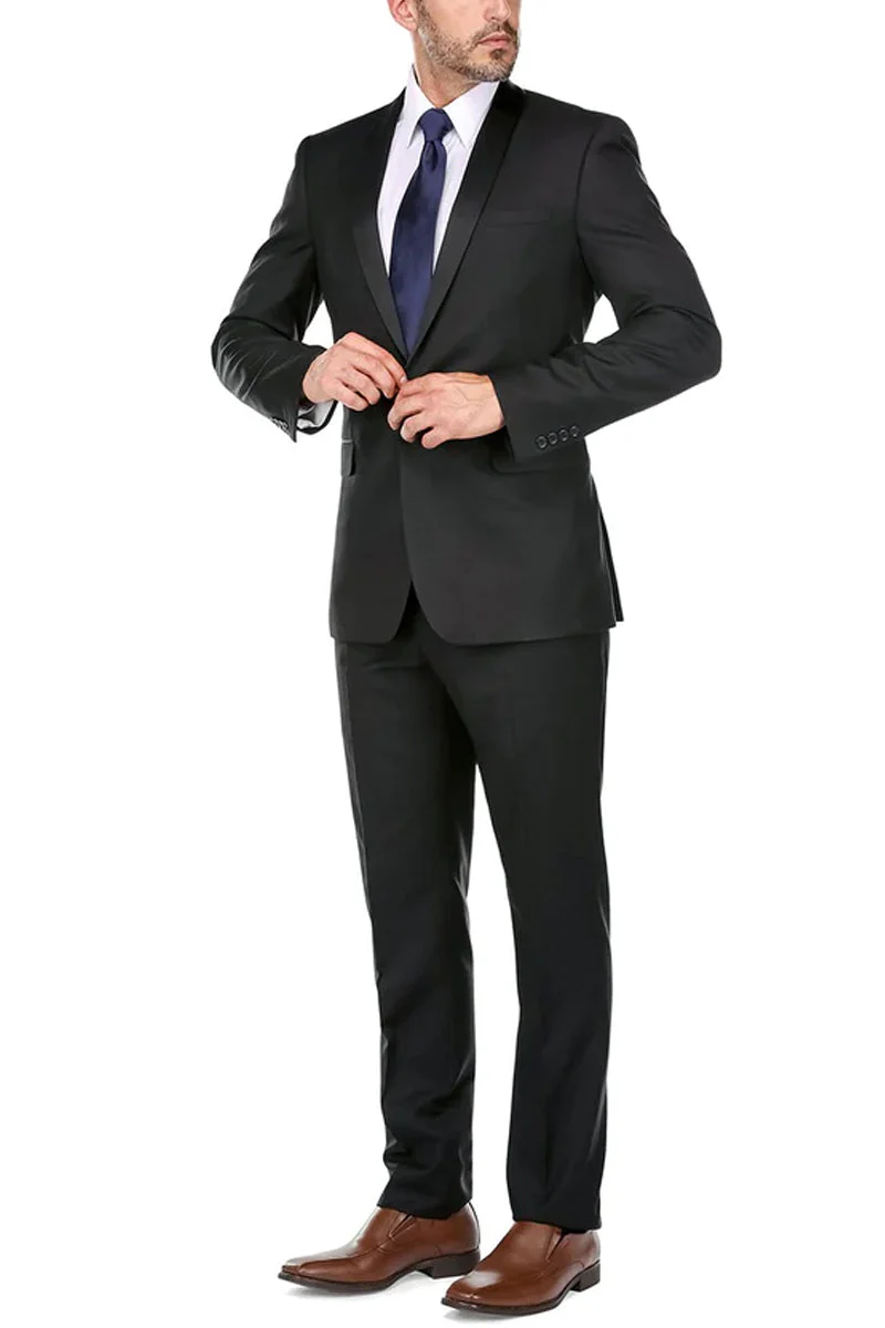 Mens Traditional Slim Fit Shawl Collar Tuxedo in Black | CLOSE OUT 44S