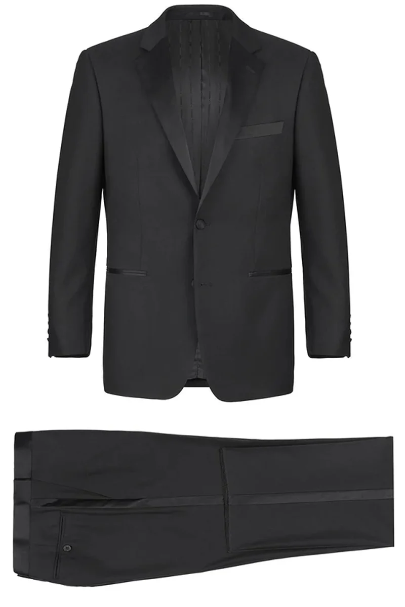 Mens Traditional Two Button Slim Fit Notch Tuxedo in Black