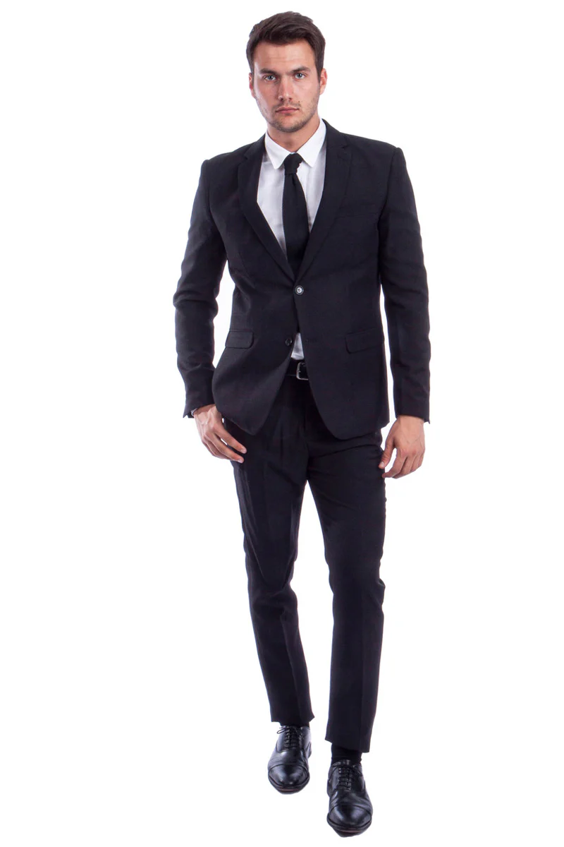 Men's Two Button Basic Hybrid Fit Business Suit in Black - Image 2