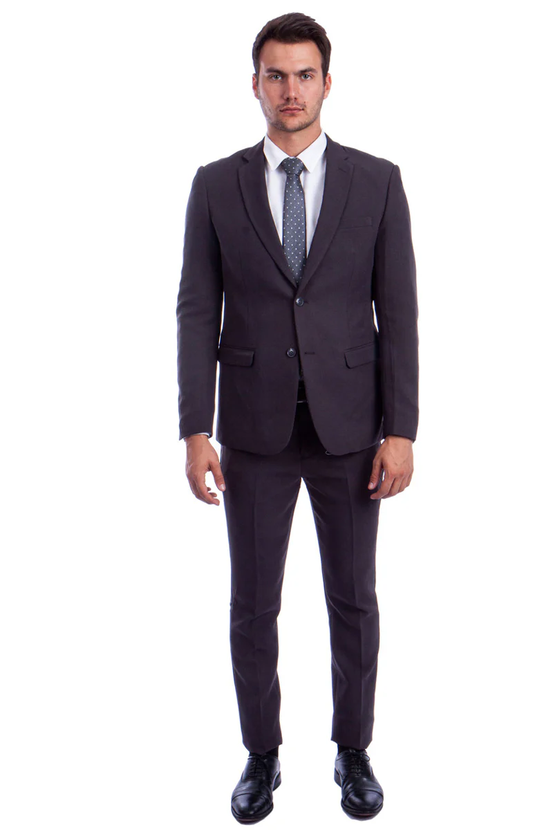 Men's Two Button Basic Hybrid Fit Business Suit in Dark Grey - Image 2