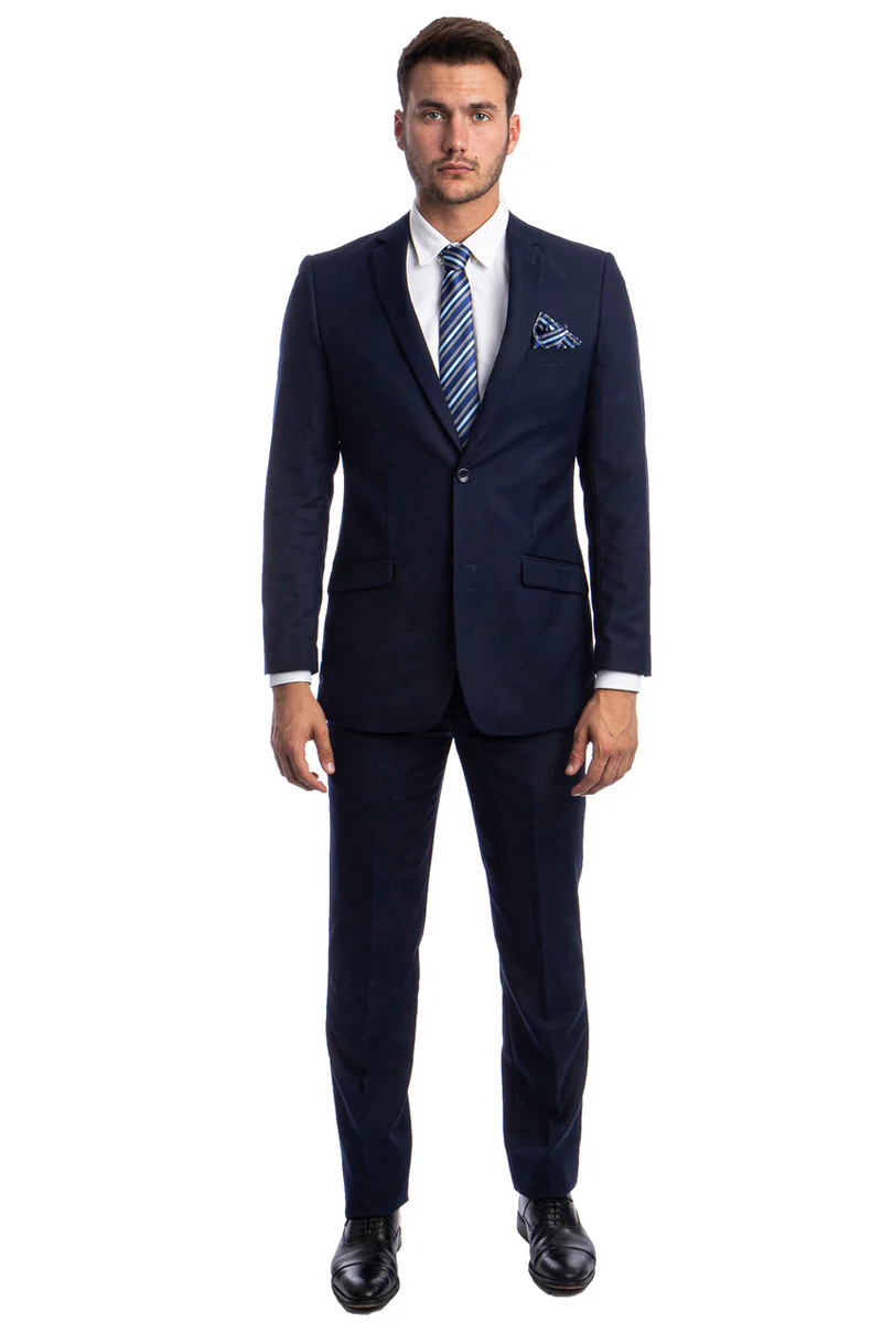 Men's Two Button Basic Hybrid Fit Business Suit in Navy Blue - Image 2