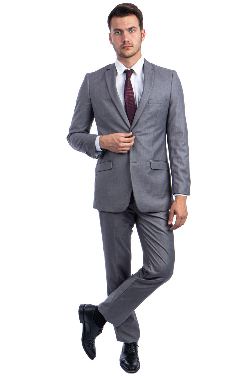 Men's Two Button Basic Hybrid Fit Vested Suit in Grey - Image 2