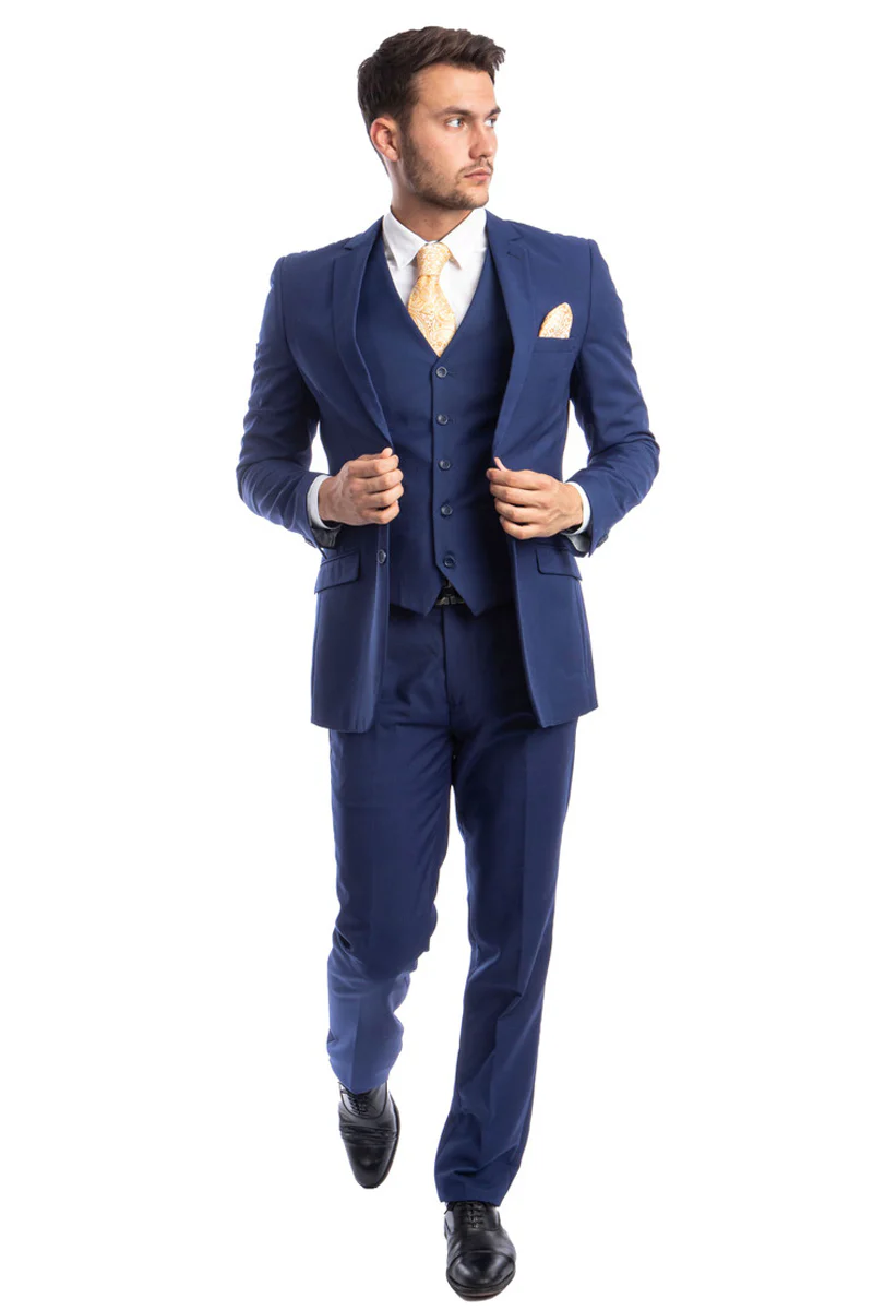 Men's Two Button Basic Hybrid Fit Vested Suit in Indigo Blue - Image 2