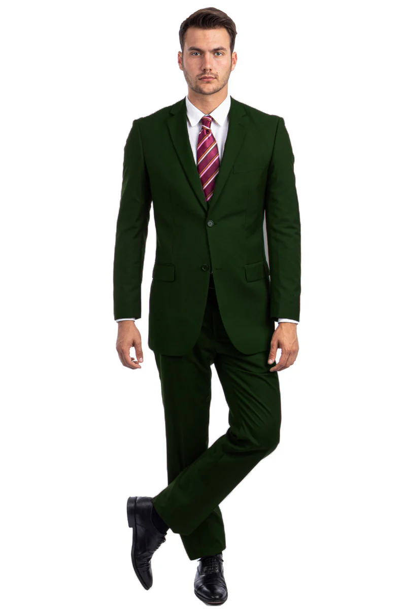 Men's Two Button Basic Modern Fit Business Suit in Dark Green - Image 2