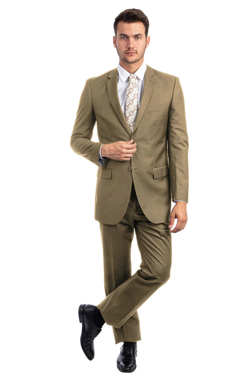 Men's Two Button Basic Modern Fit Business Suit in Dark Taupe - Image 2