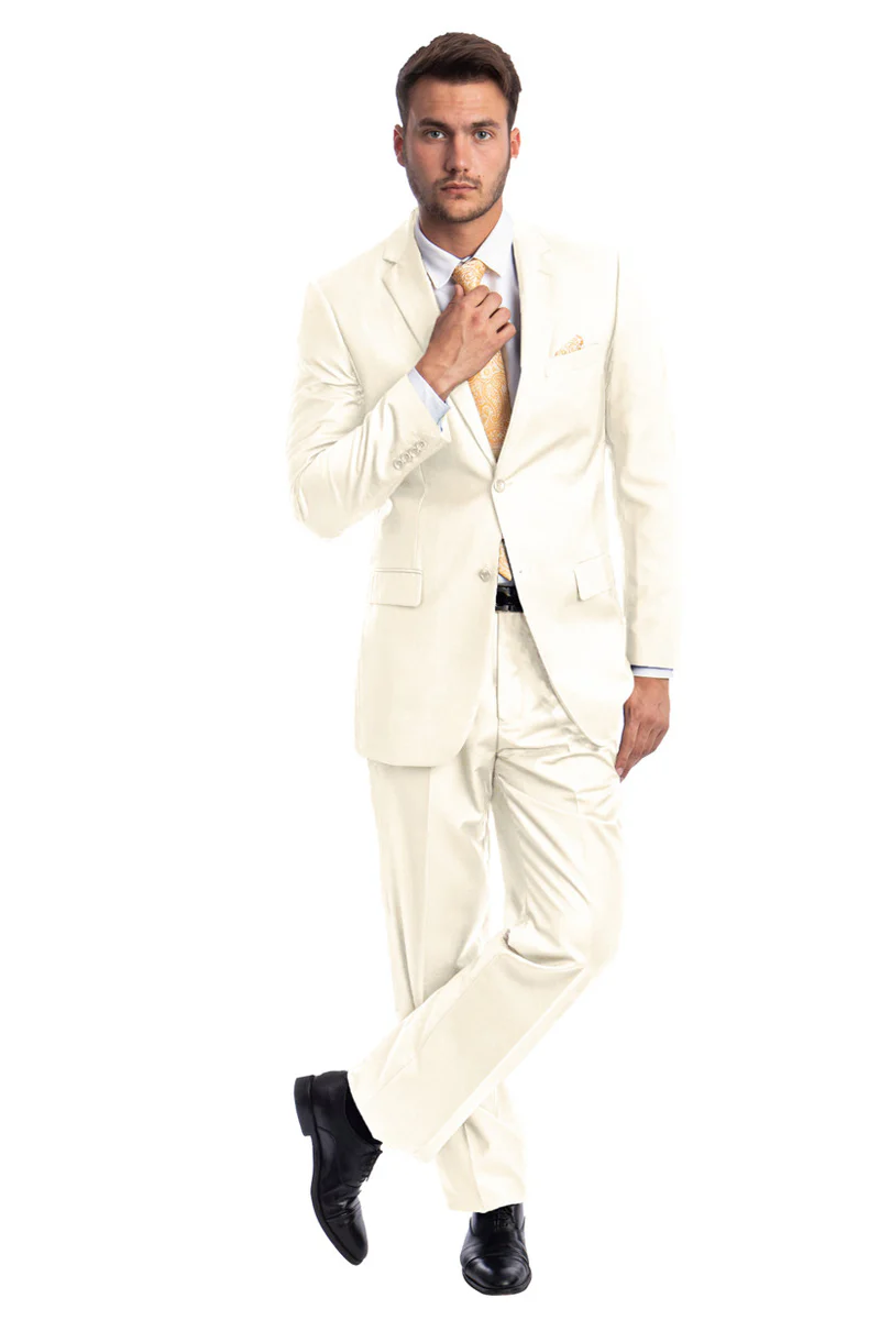 Men's Two Button Basic Modern Fit Business Suit in Off White - Image 2