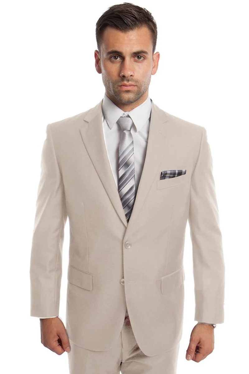 Men's Two Button Basic Modern Fit Business Suit in Tan