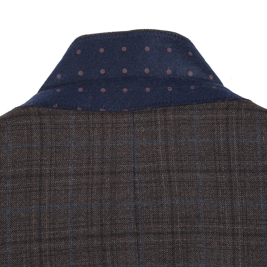 Mens Two Button Classic Fit 100% Wool Sport Coat Blazer in Dark Brown Windowpane Plaid - Image 3