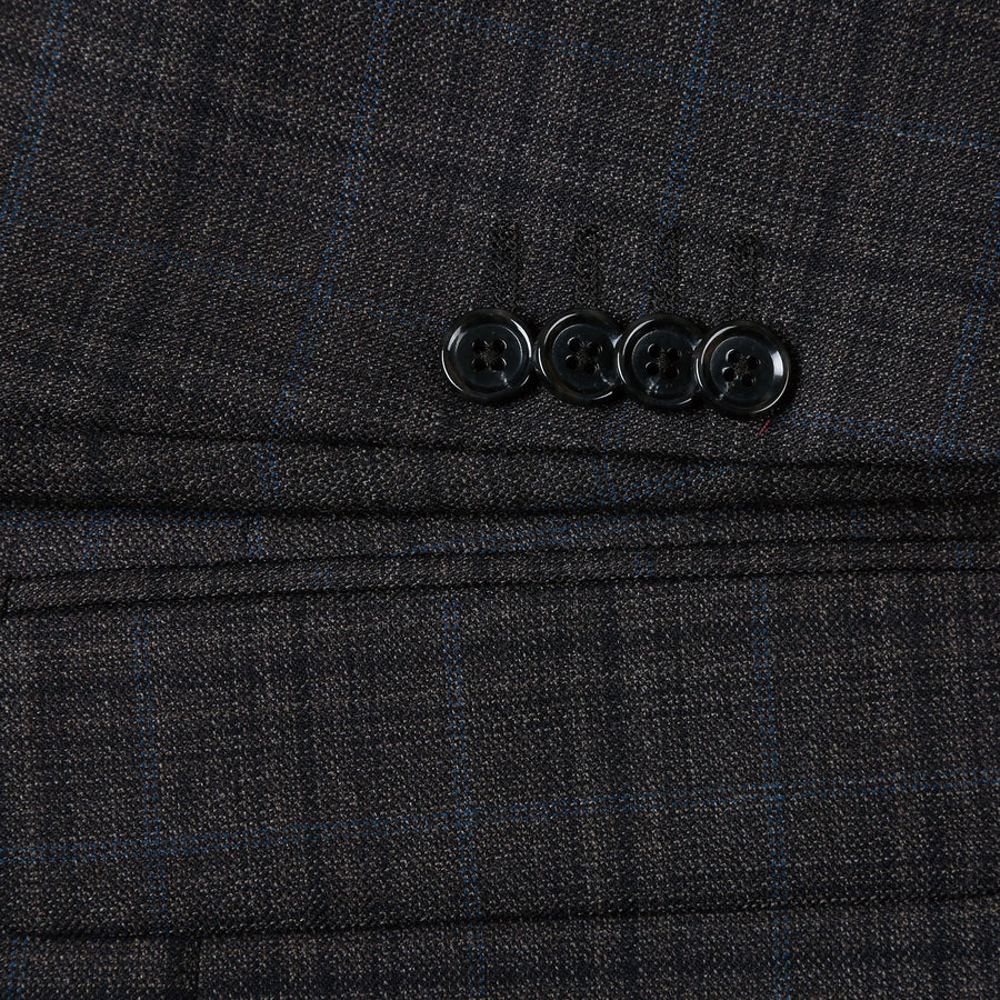 Mens Two Button Classic Fit 100% Wool Sport Coat Blazer in Dark Brown Windowpane Plaid - Image 4