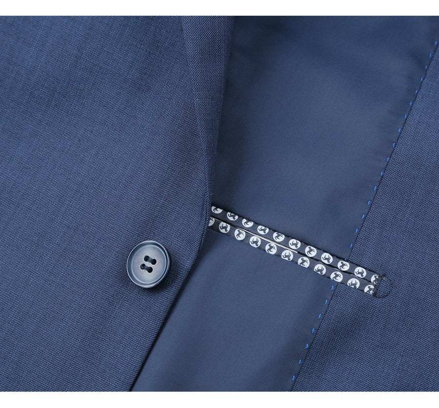 Mens Two Button Classic Fit Hack Pocket Suit in Steel Blue - Image 4
