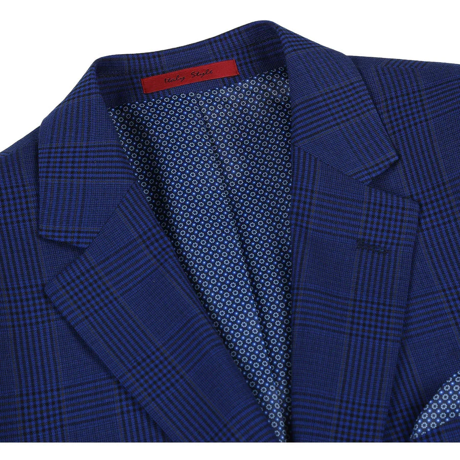 Mens Two Button Classic Fit Sport Coat Blazer in Dark Navy Blue Windowpane Plaid - Image 2