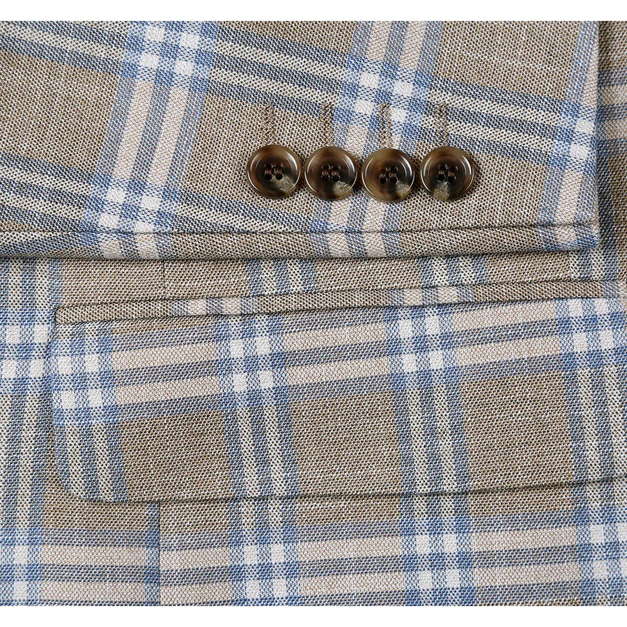 Mens Two Button Classic Fit Sport Coat Blazer in Grey Tan Windowpane Plaid - Image 4