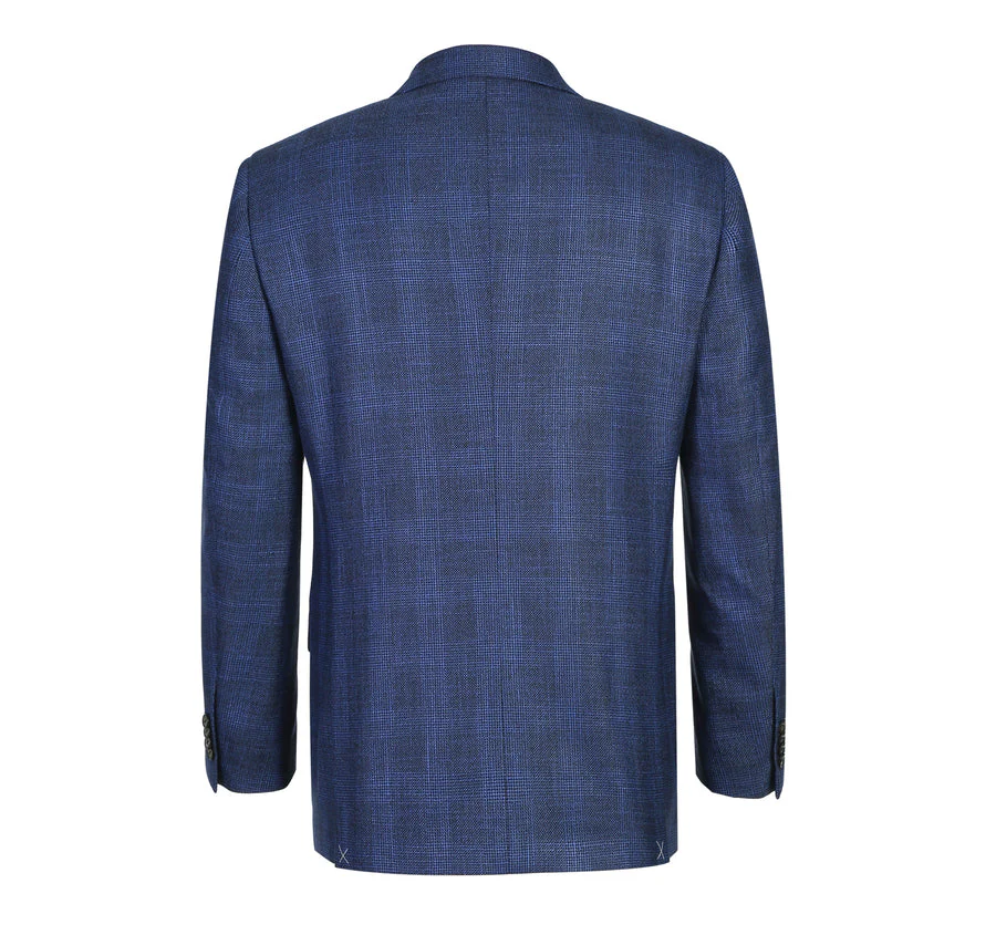 Mens Two Button Classic Fit Sport Coat Blazer in Navy Blue Windowpane Plaid - Image 3
