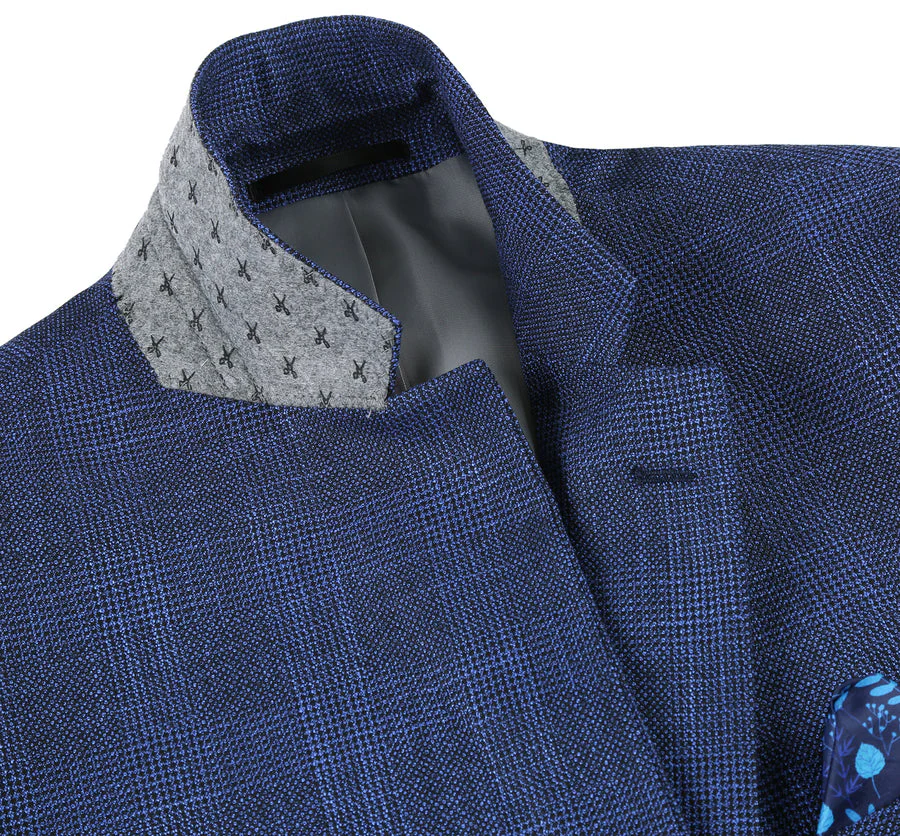 Mens Two Button Classic Fit Sport Coat Blazer in Navy Blue Windowpane Plaid - Image 4