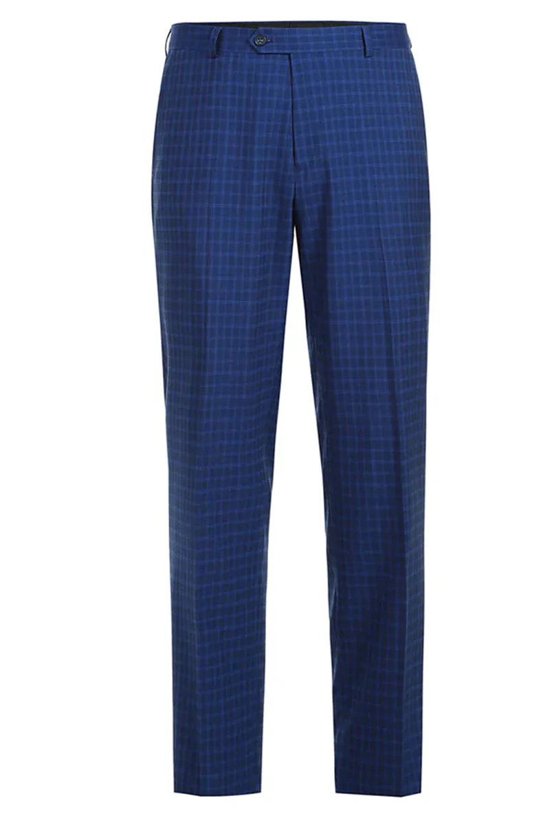 Mens Two Button Classic Fit Two Piece Suit in Blue Windowpane Check - Image 2