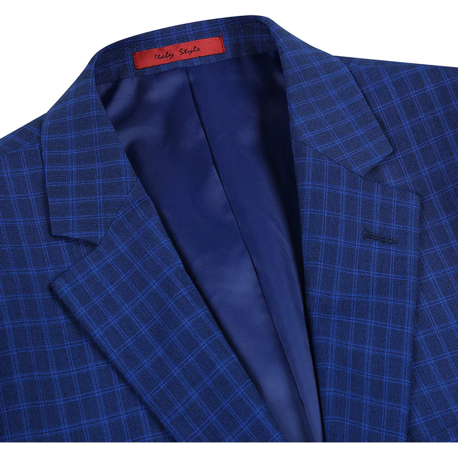 Mens Two Button Classic Fit Two Piece Suit in Blue Windowpane Check - Image 3