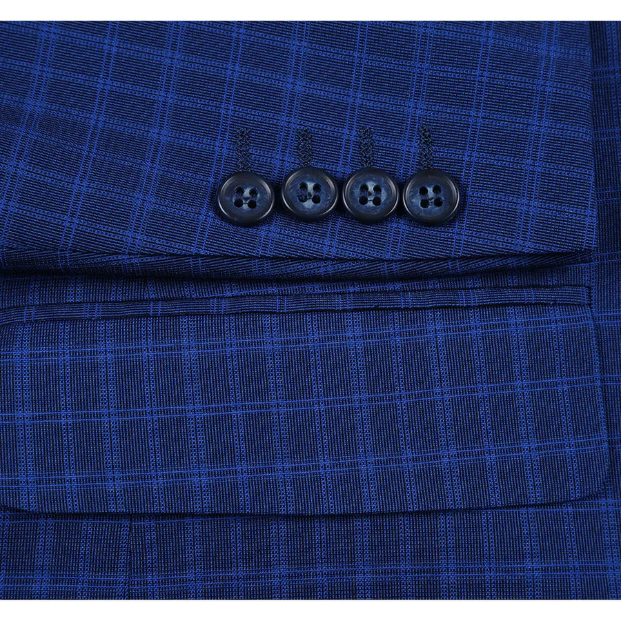Mens Two Button Classic Fit Two Piece Suit in Blue Windowpane Check - Image 4