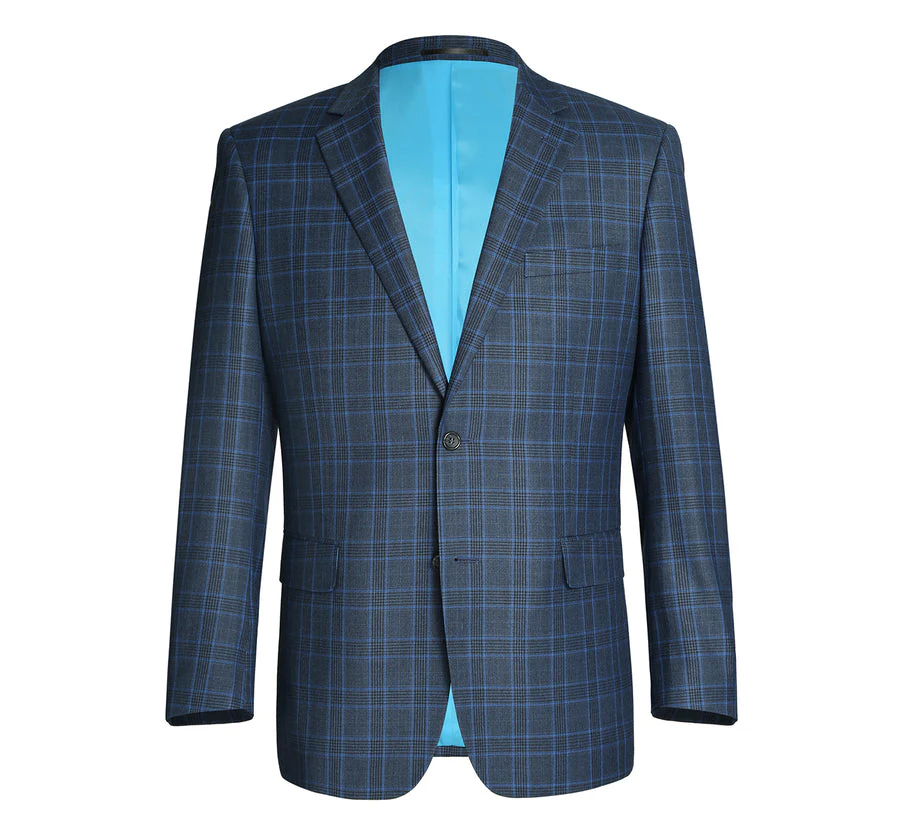 Mens Two Button Classic Fit Two Piece Suit in Blue Windowpane Plaid Check - Image 2