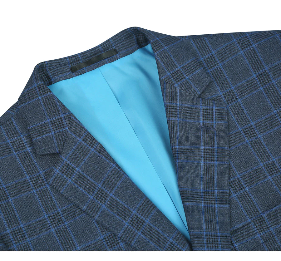 Mens Two Button Classic Fit Two Piece Suit in Blue Windowpane Plaid Check - Image 3