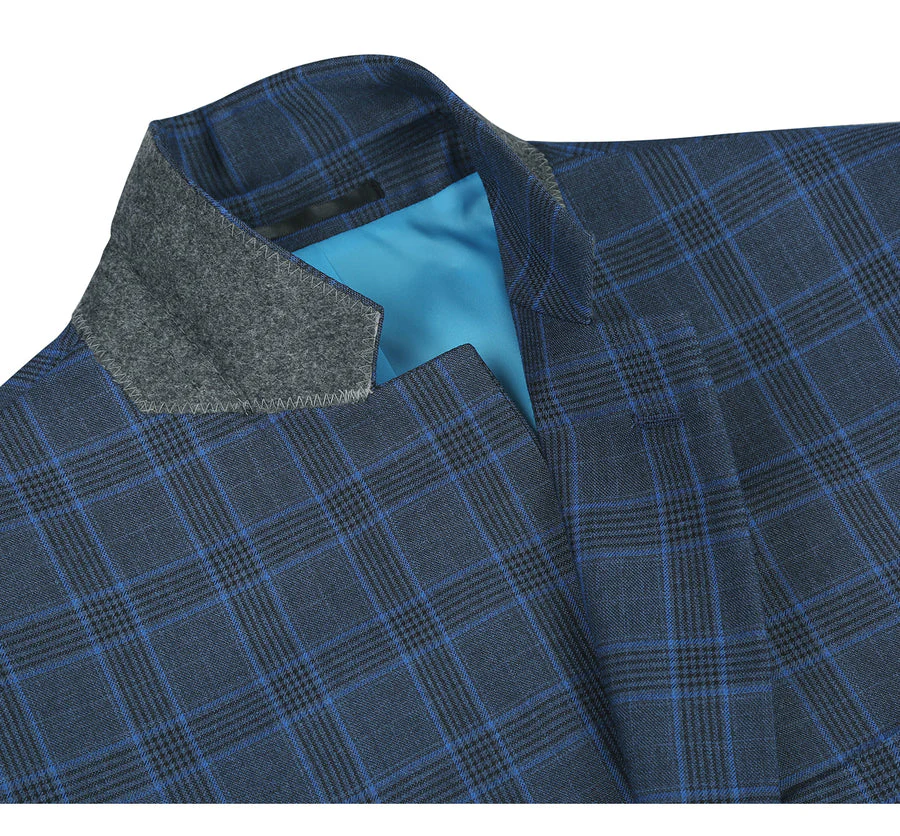 Mens Two Button Classic Fit Two Piece Suit in Blue Windowpane Plaid Check - Image 4