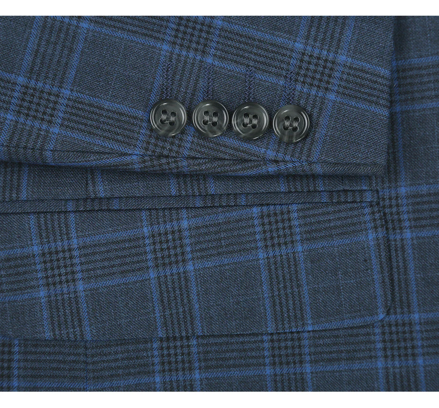 Mens Two Button Classic Fit Two Piece Suit in Blue Windowpane Plaid Check - Image 5
