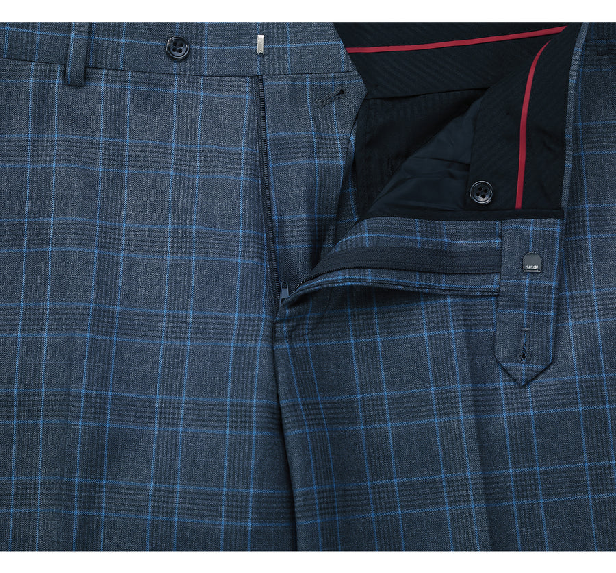 Mens Two Button Classic Fit Two Piece Suit in Blue Windowpane Plaid Check - Image 6