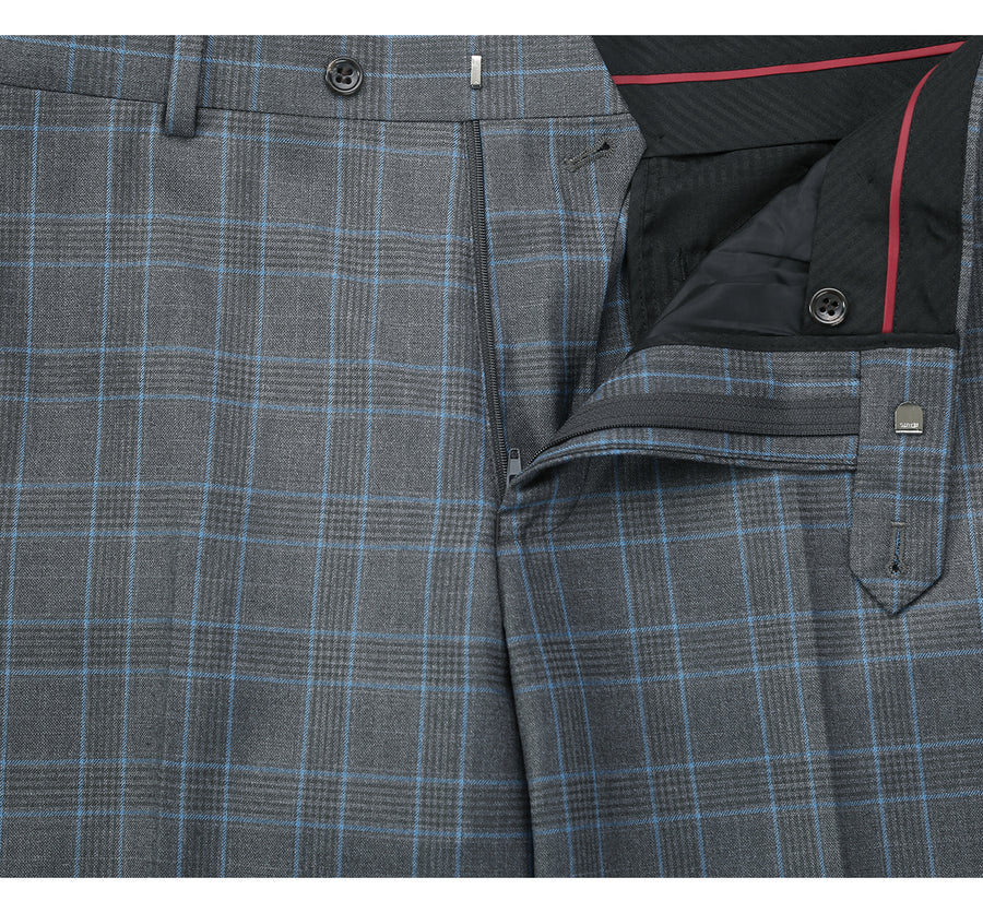 Mens Two Button Classic Fit Two Piece Suit in Grey & Blue Windowpane Plaid - Image 6