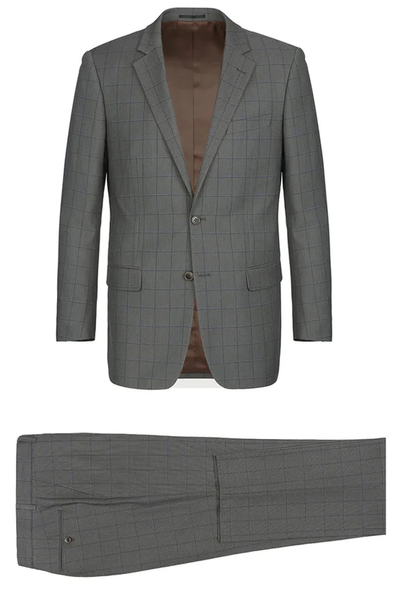 Mens Two Button Classic Fit Two Piece Suit in Grey Windowpane Plaid - Image 2
