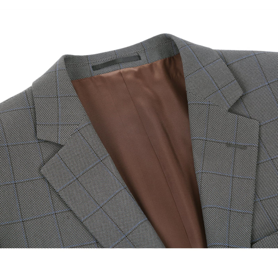 Mens Two Button Classic Fit Two Piece Suit in Grey Windowpane Plaid - Image 5