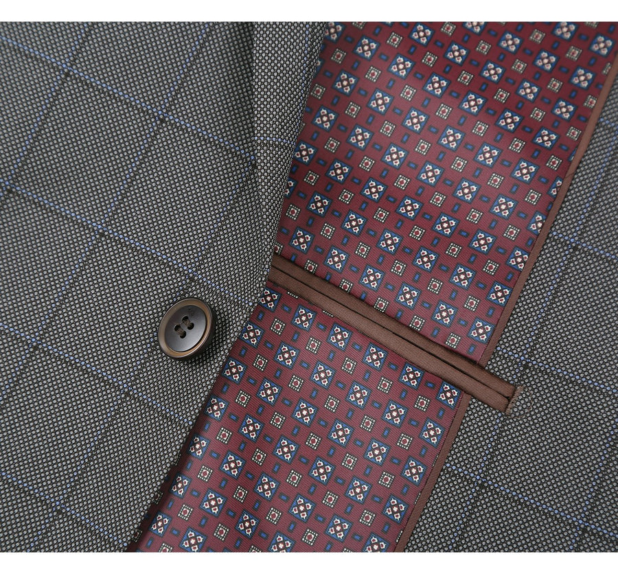 Mens Two Button Classic Fit Two Piece Suit in Grey Windowpane Plaid - Image 6