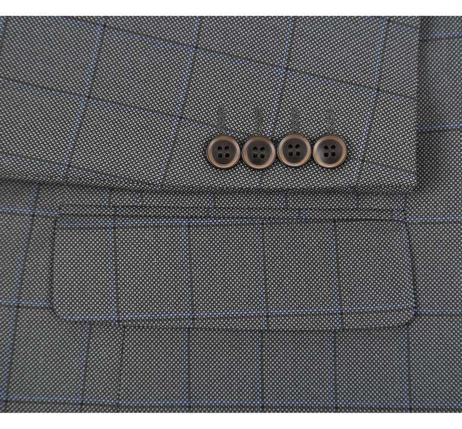 Mens Two Button Classic Fit Two Piece Suit in Grey Windowpane Plaid - Image 7